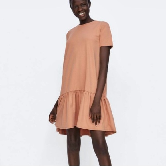 ZARA Ruffle Peplum T-Shirt Dress Women’s Size Small - Picture 1 of 7